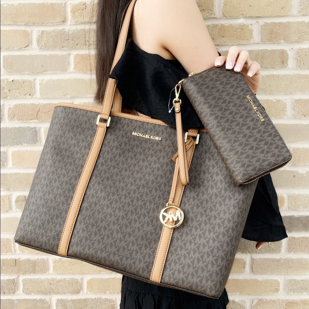 Michael kors large laptop tote + wallet SET brown - Picture 2 of 8